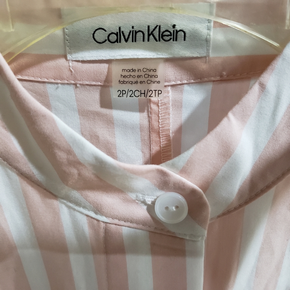 NWT CALVIN KLEIN cream/white striped shirt cotton dress (2) - Picture 5 of 15